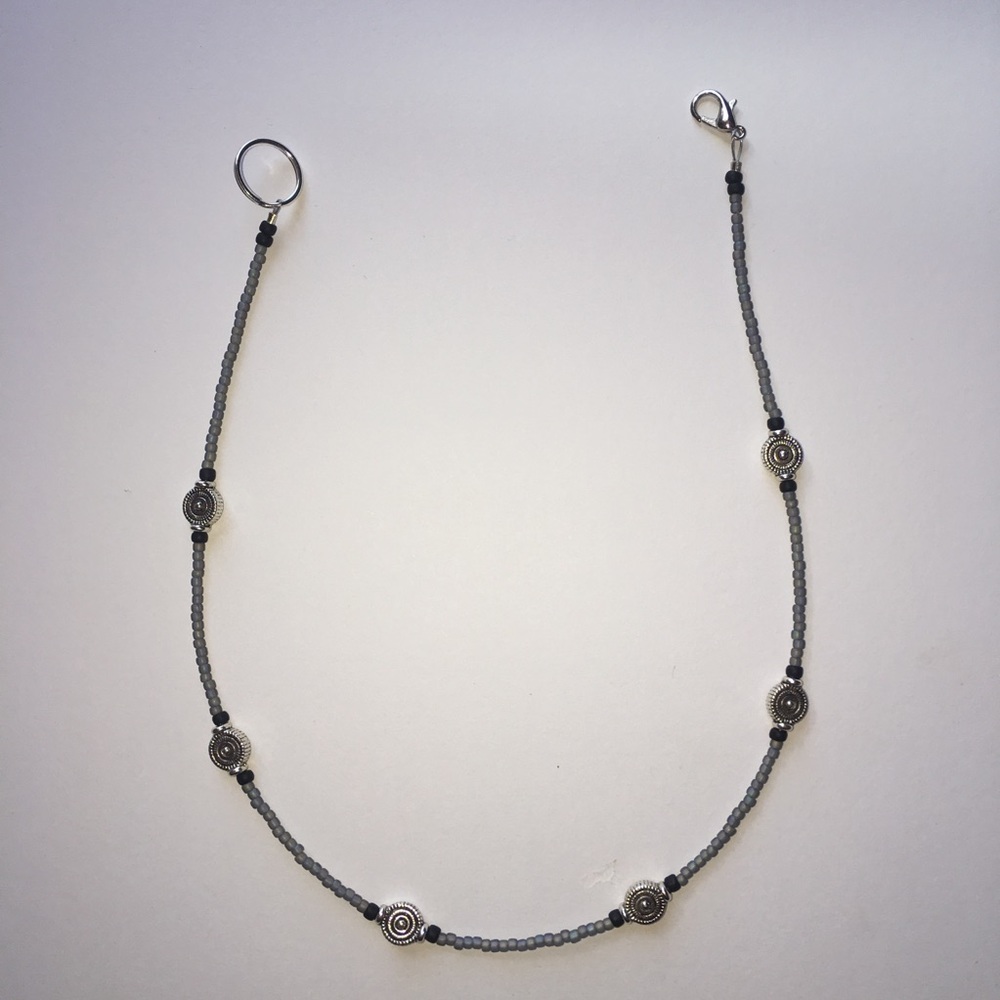 Matte blue grey transparent silver necklace